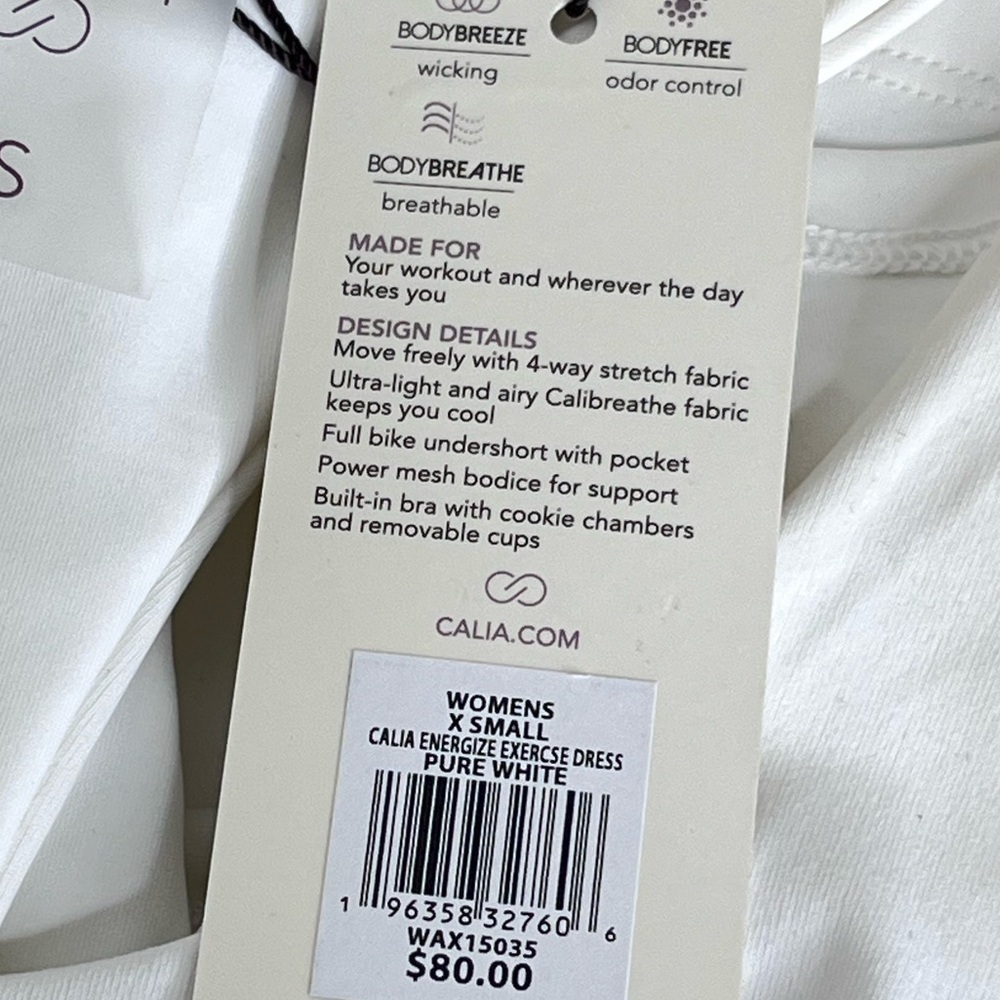 NWT Calia Energize Exercise Sz XS Pure White Breathable Athletic Dress - Picture 14 of 15